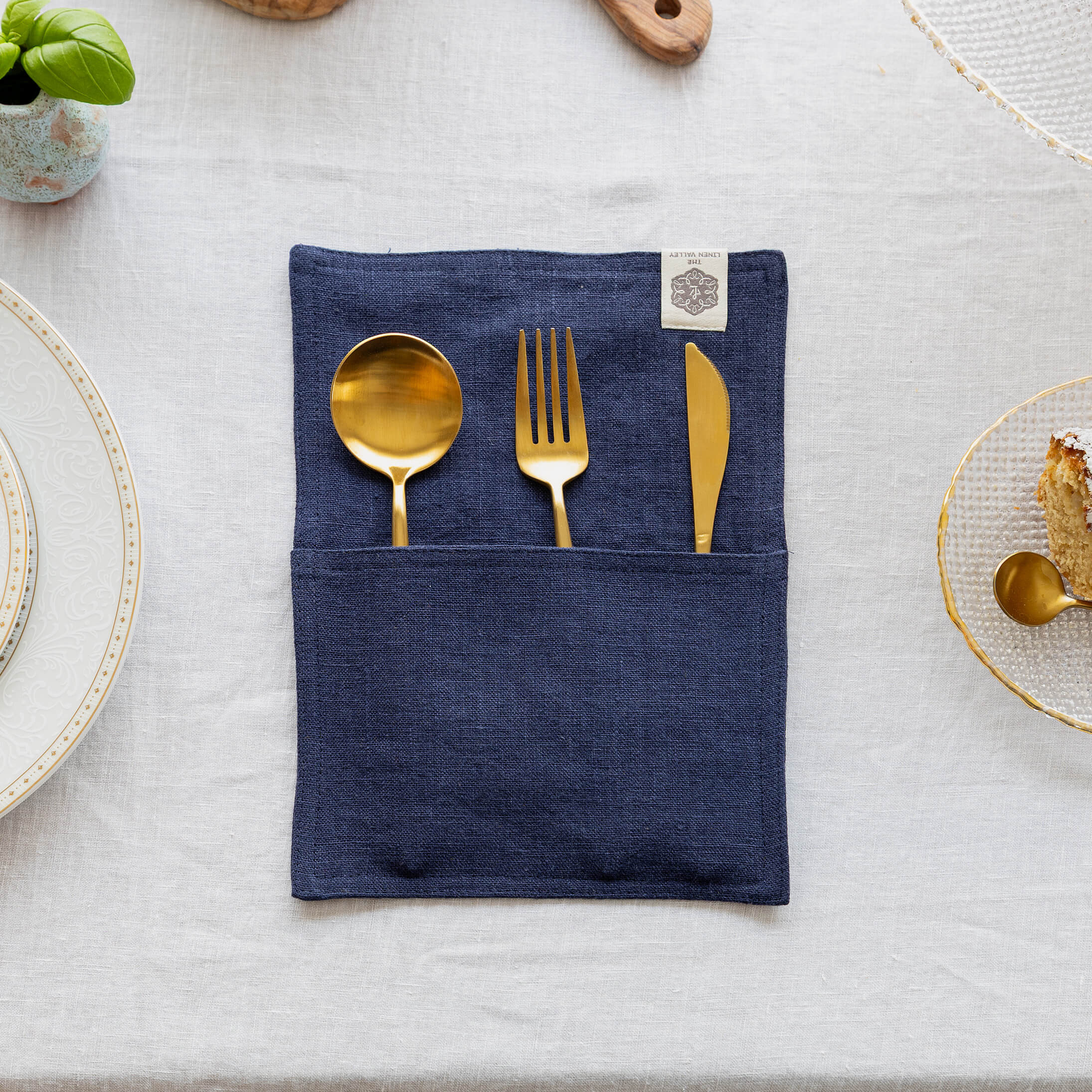 The Linen Valley linen cutlery holders — example colour and styling