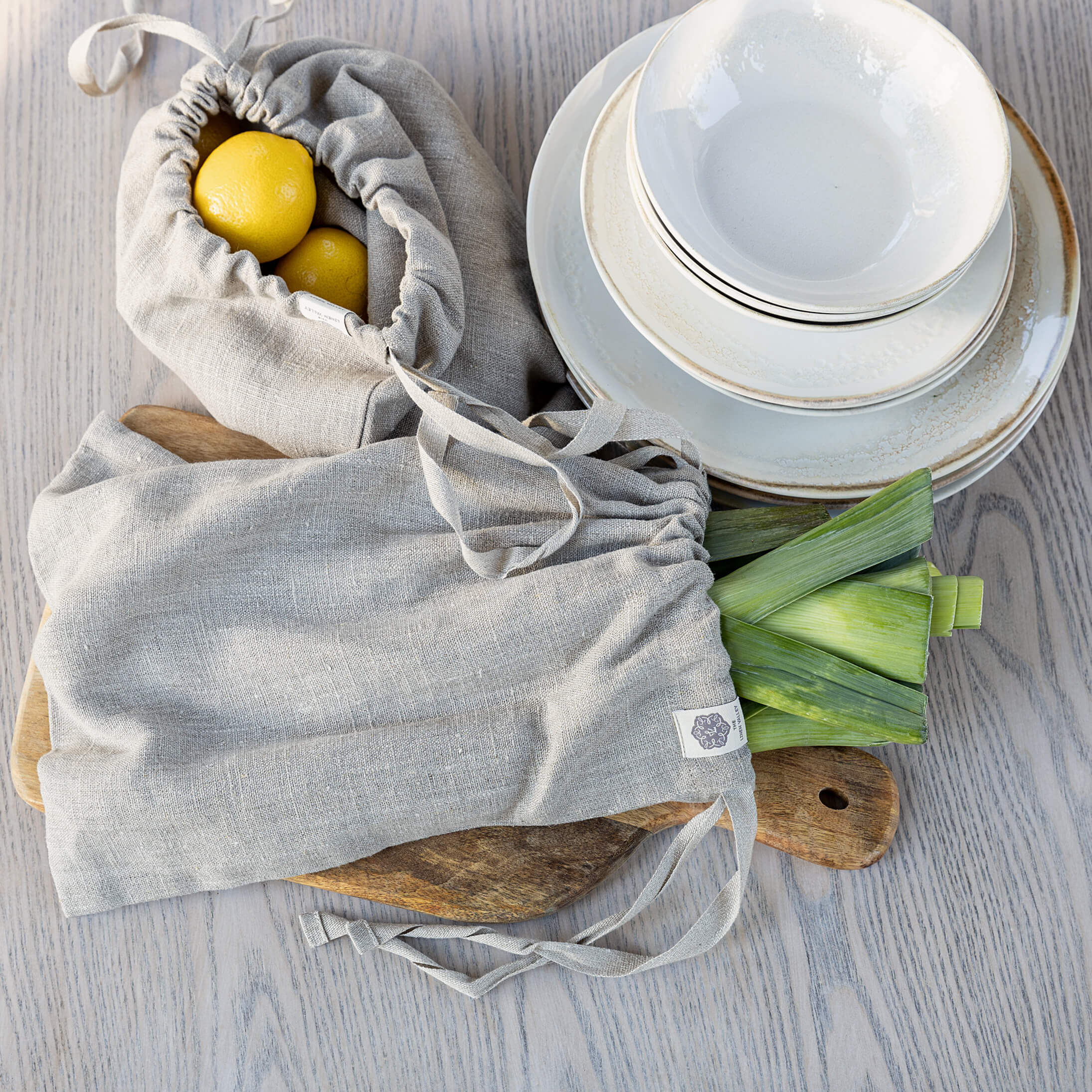 The Linen Valley linen bread bags — example colour and styling