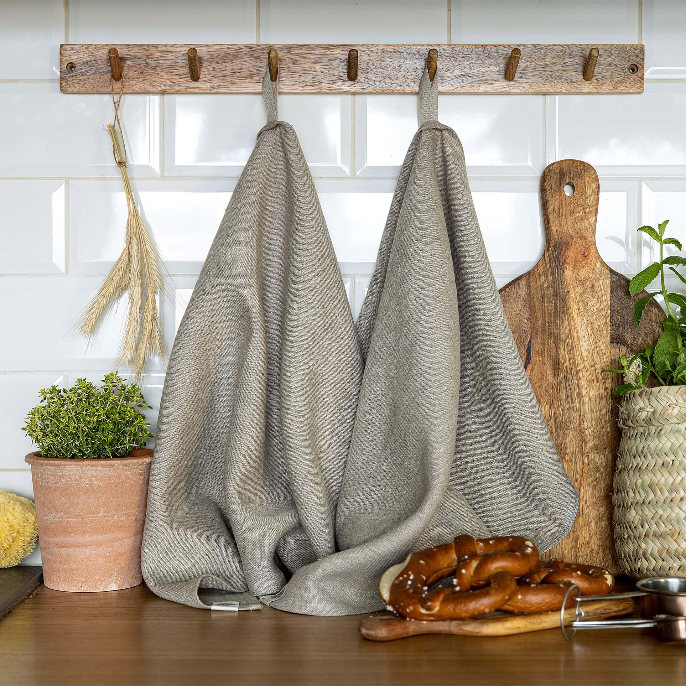 The Linen Valley linen tea towels — example colour and styling