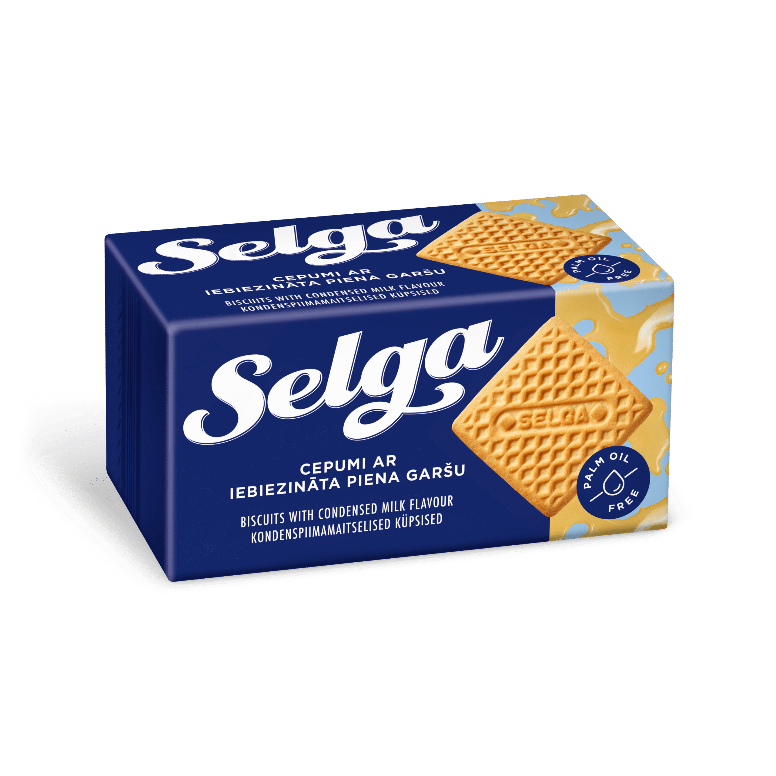 Selga condensed milk flavour biscuits retail packaging
