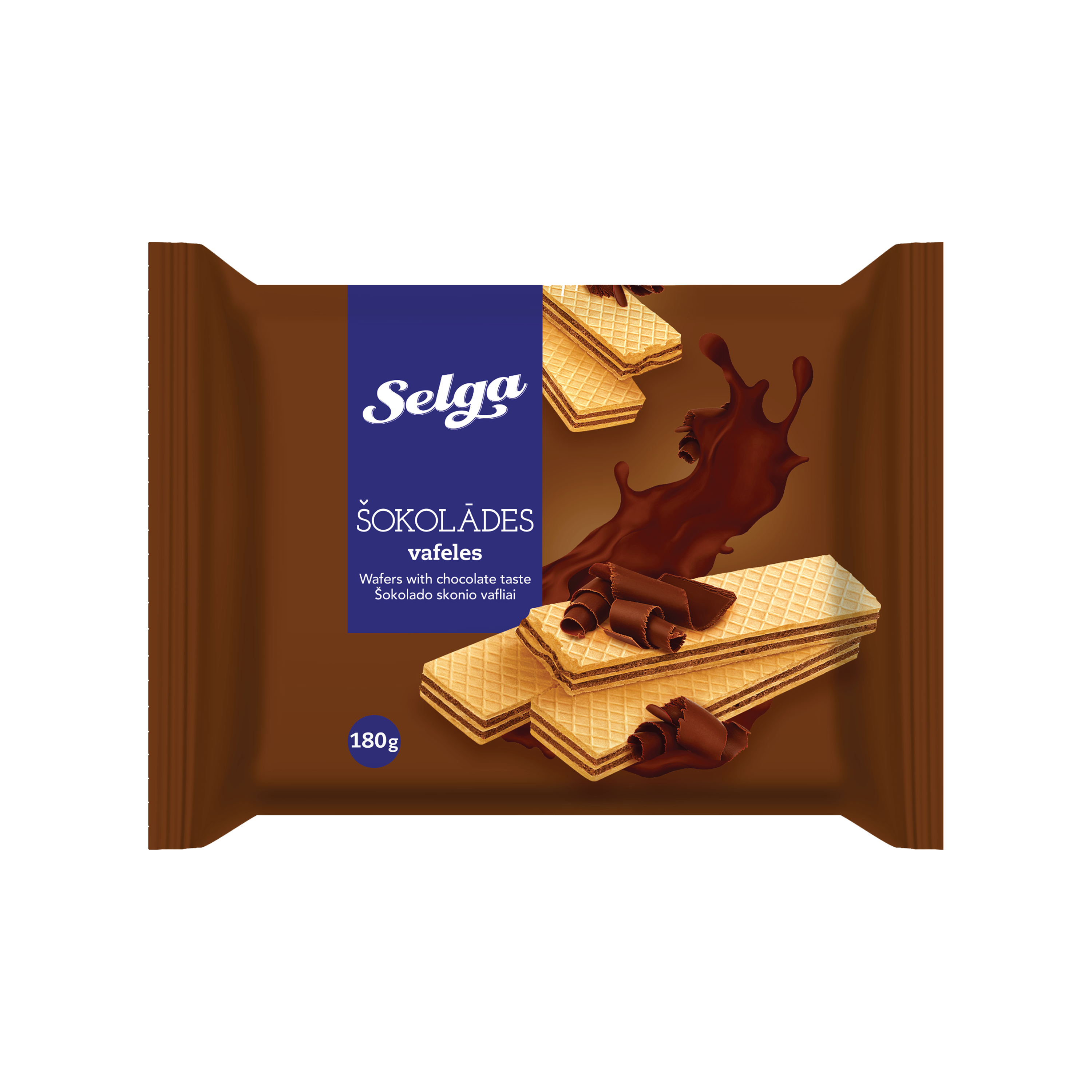 Selga chocolate flavoured wafers retail packaging