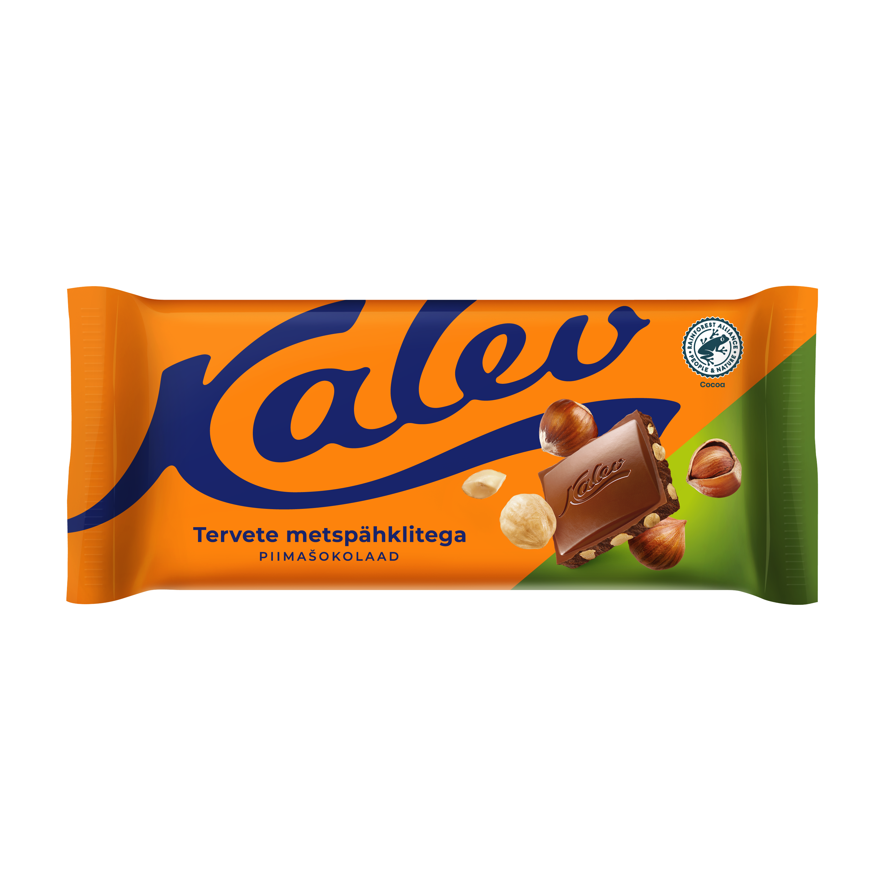 Kalev milk chocolate with whole hazelnuts retail packaging