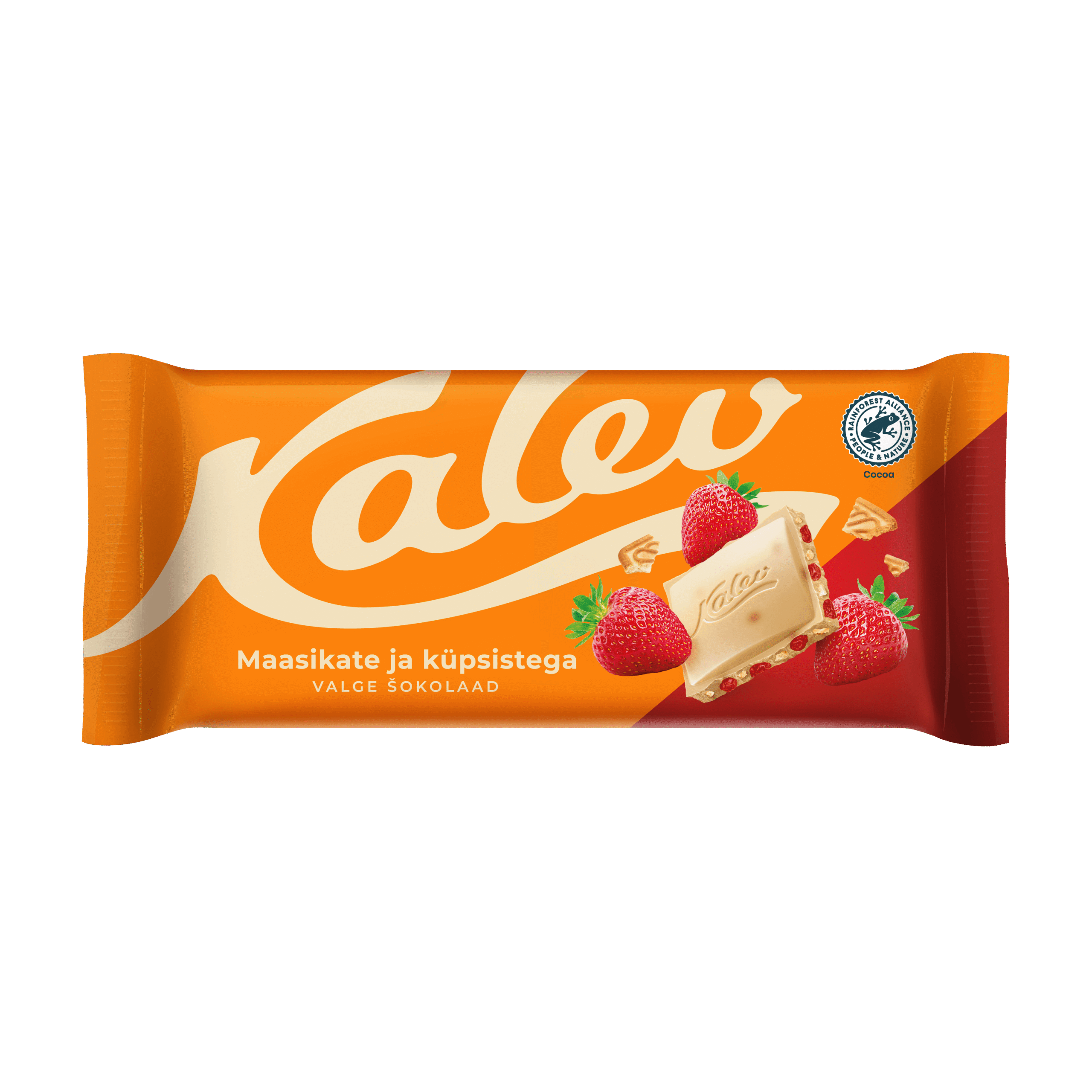 Kalev white chocolate with strawberry and biscuit retail packaging