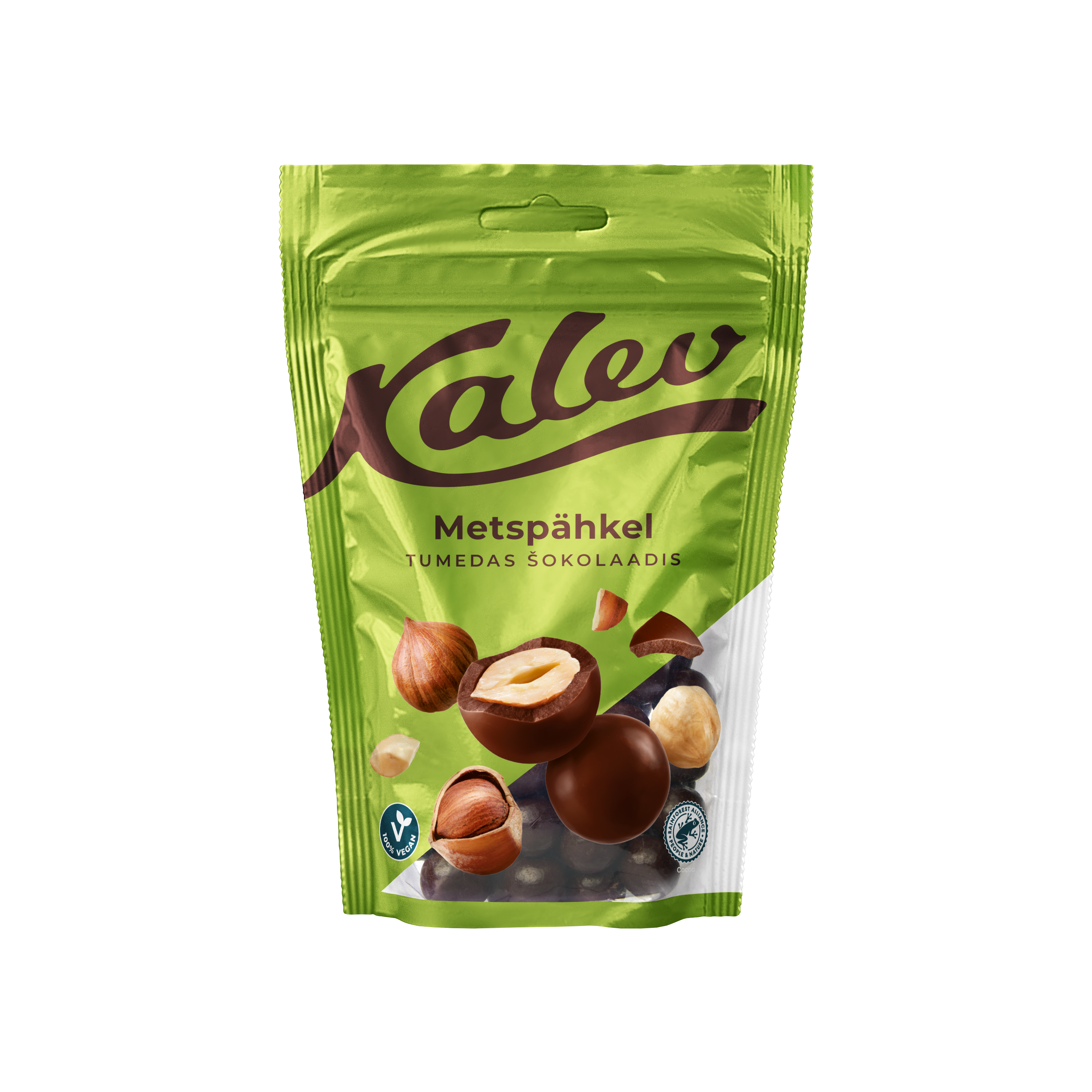 Kalev dark chocolate coated hazelnuts retail packaging